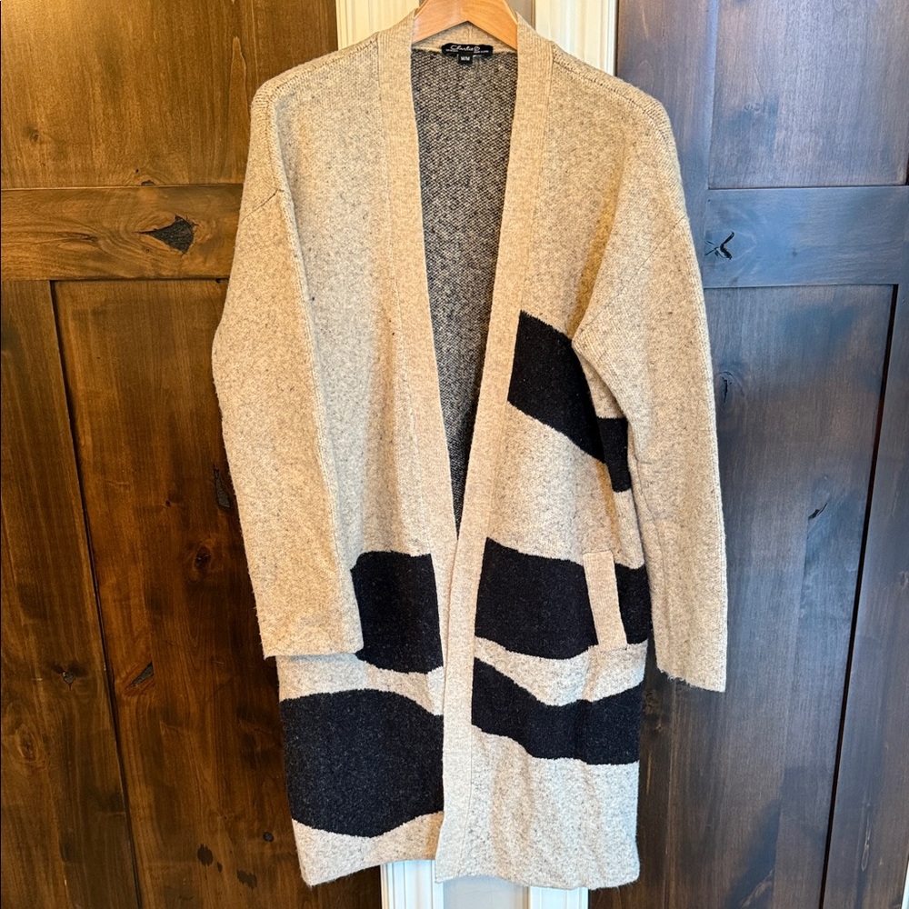 Charlie B Beige and Black Open Front Cardigan M